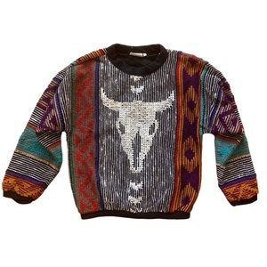 ALLEN WAH Vtg Western Aztec Retro Colorful Sweater